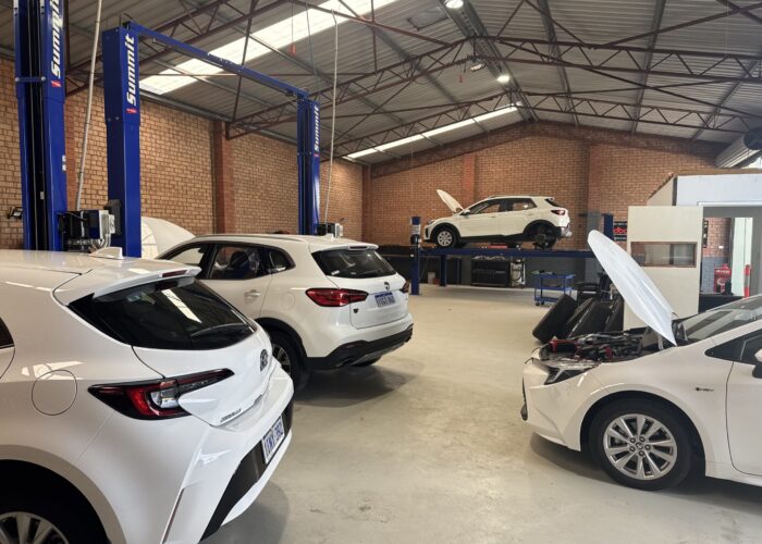 Vehicle on hoist inside automotive workshop in Mandurah WA
