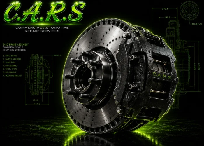 Fleet maintenance in mandurah with an image of a brake setup showing all the braking components