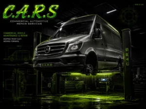 A Mercedes Sprinter on a hoist with Fleet vehicle maintenance in Mandurah